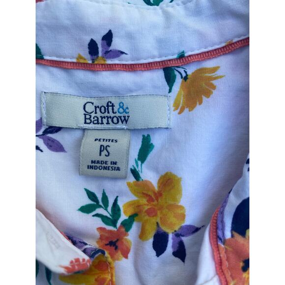 Croft & Barrow Petites PS White Floral Button Down Stretch Blouse Cotton Shirt - Picture 2 of 7